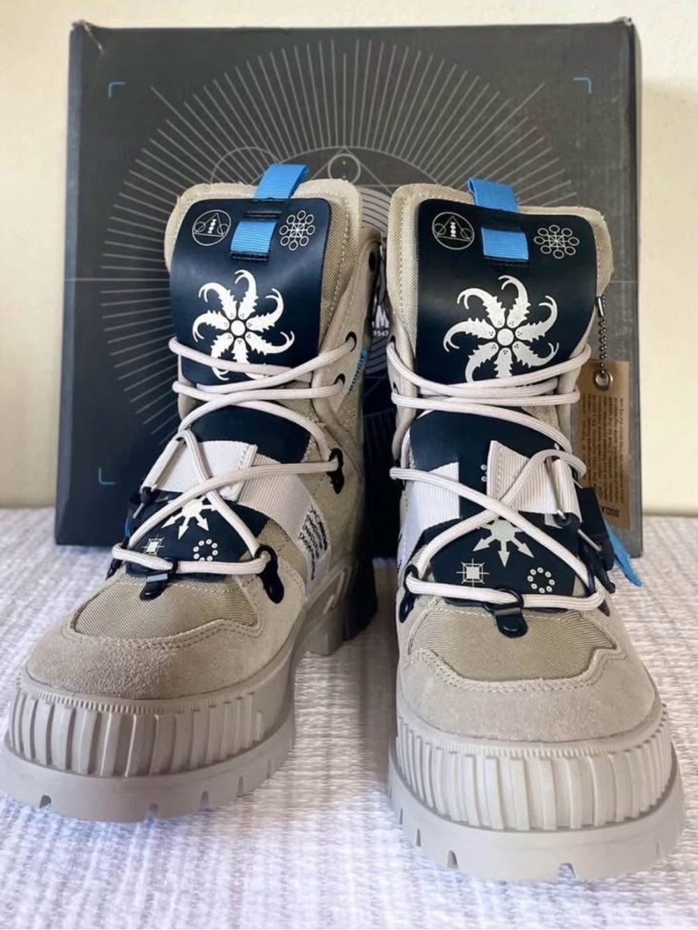 Palladium Beige and Navy Women's Tactical Lace-Up Boots